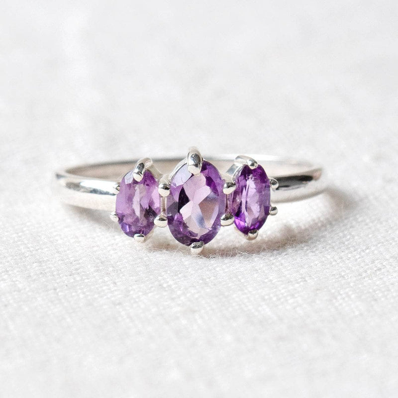 Amethyst 3 Stone Silver Ring