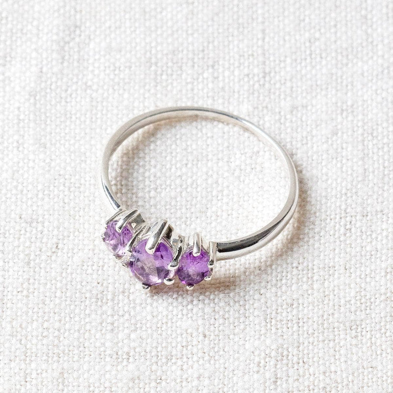 Amethyst 3 Stone Silver Ring