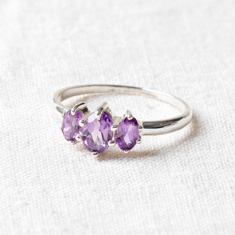 Amethyst 3 Stone Silver Ring