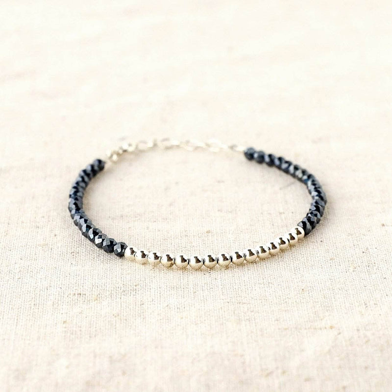 Silver Beaded Black Spinel Bracelet