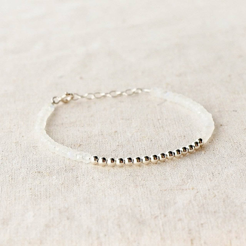 Silver Beaded Rainbow Moonstone Bracelet