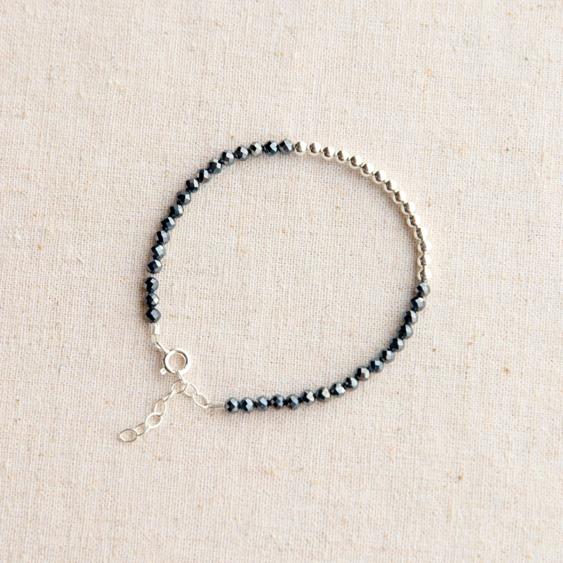 Silver Beaded Black Spinel Bracelet