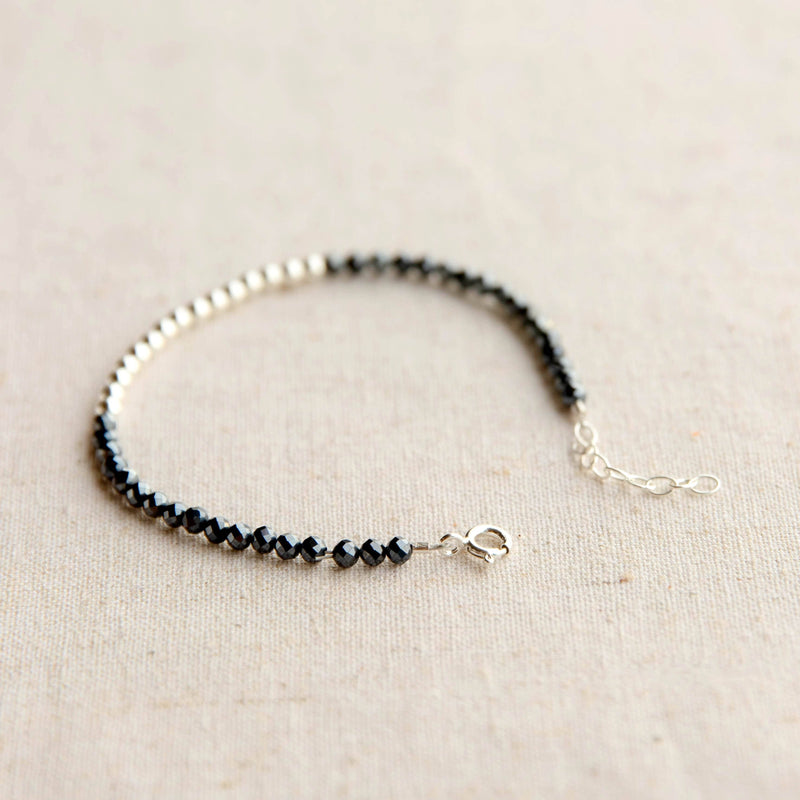 Silver Beaded Black Spinel Bracelet