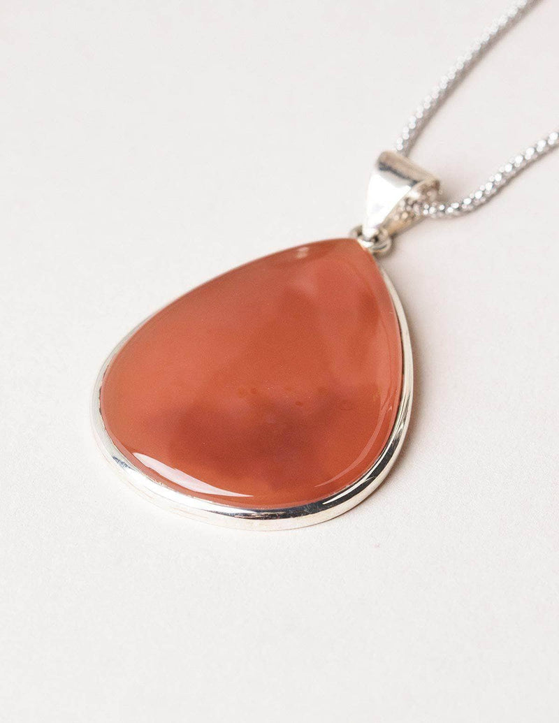 Carnelian Teardrop Pendant Necklace -24" Silver Chain