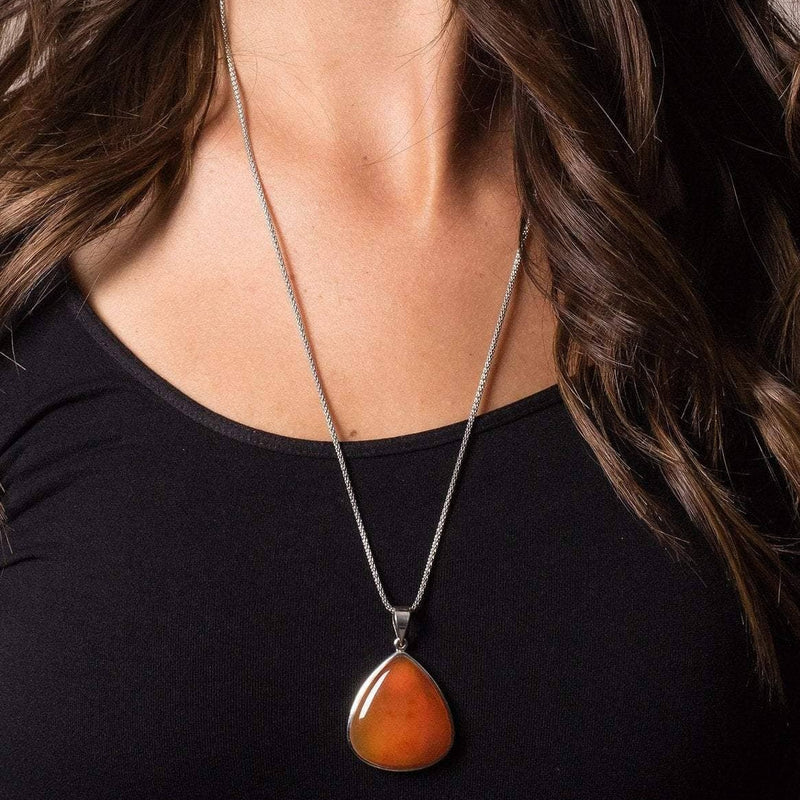 Carnelian Teardrop Pendant Necklace -24" Silver Chain