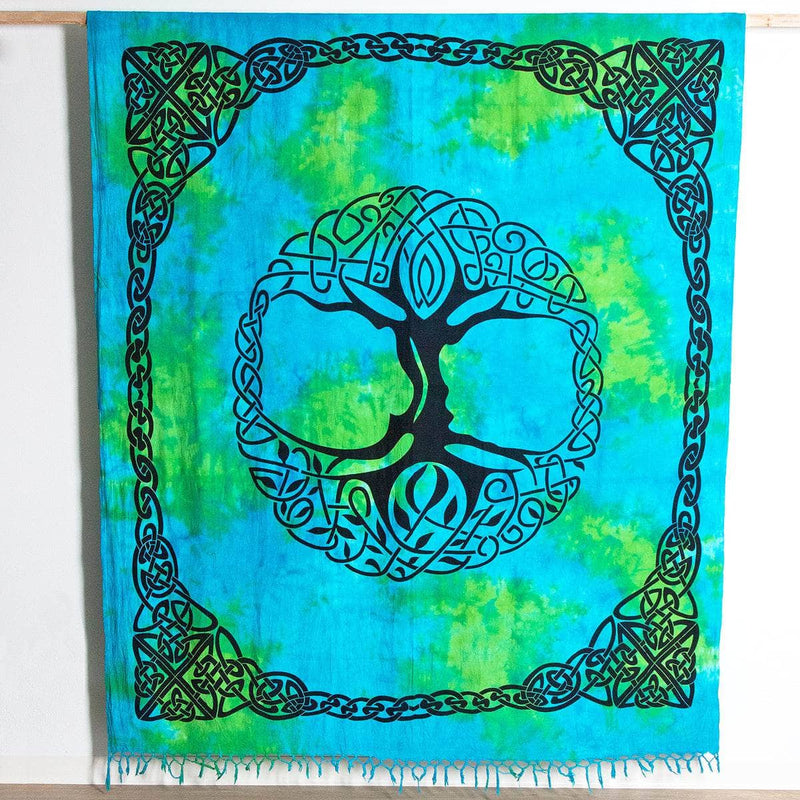 Celtic Tree of Life Tie Dye Tapestry w/Fringe