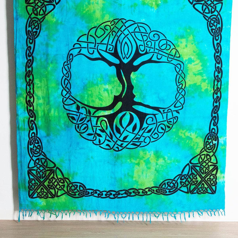 Celtic Tree of Life Tie Dye Tapestry w/Fringe